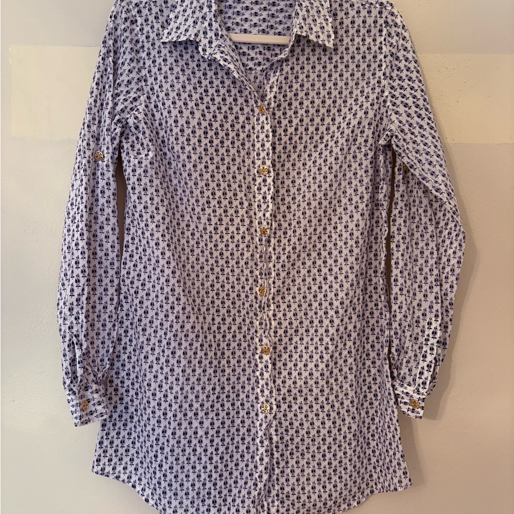 Tory Burch Navy Floral Shirt